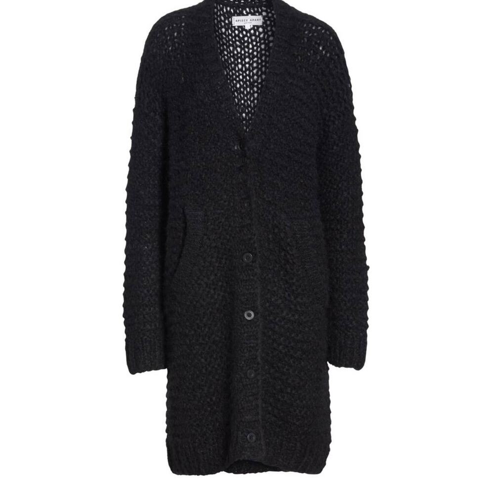 Apiece Apart Black Alpaca Blend Hand Knit Long Cardigan Womens Sz S